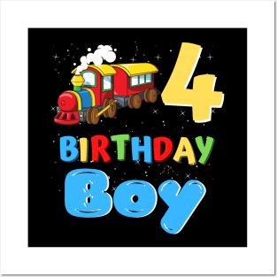 4 Year Old Boy Trains Lover Birthday Gift Posters and Art